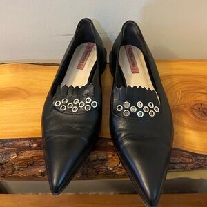 Black Italian  made pointy Flats with Eyelet Accents  Size 36